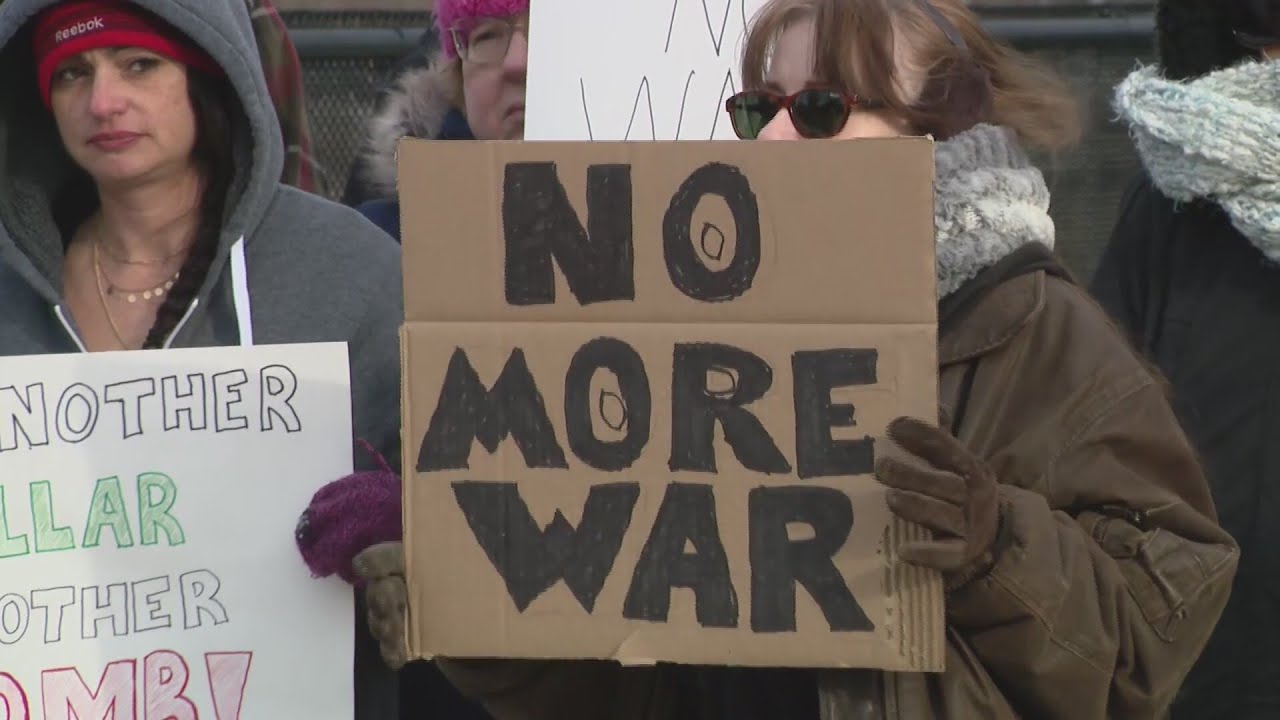 Suburban protesters rally against joint US and Israeli military strikes on Iran