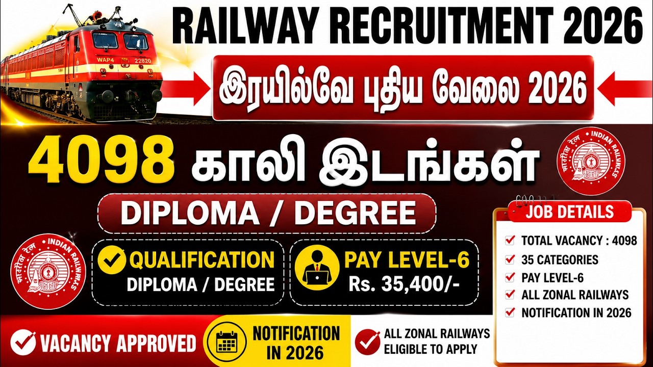 Railway Jobs 2026 | 4098 Railway Vacancies | RRB JE Recruitment 2026 | Diploma / Degree Eligible
