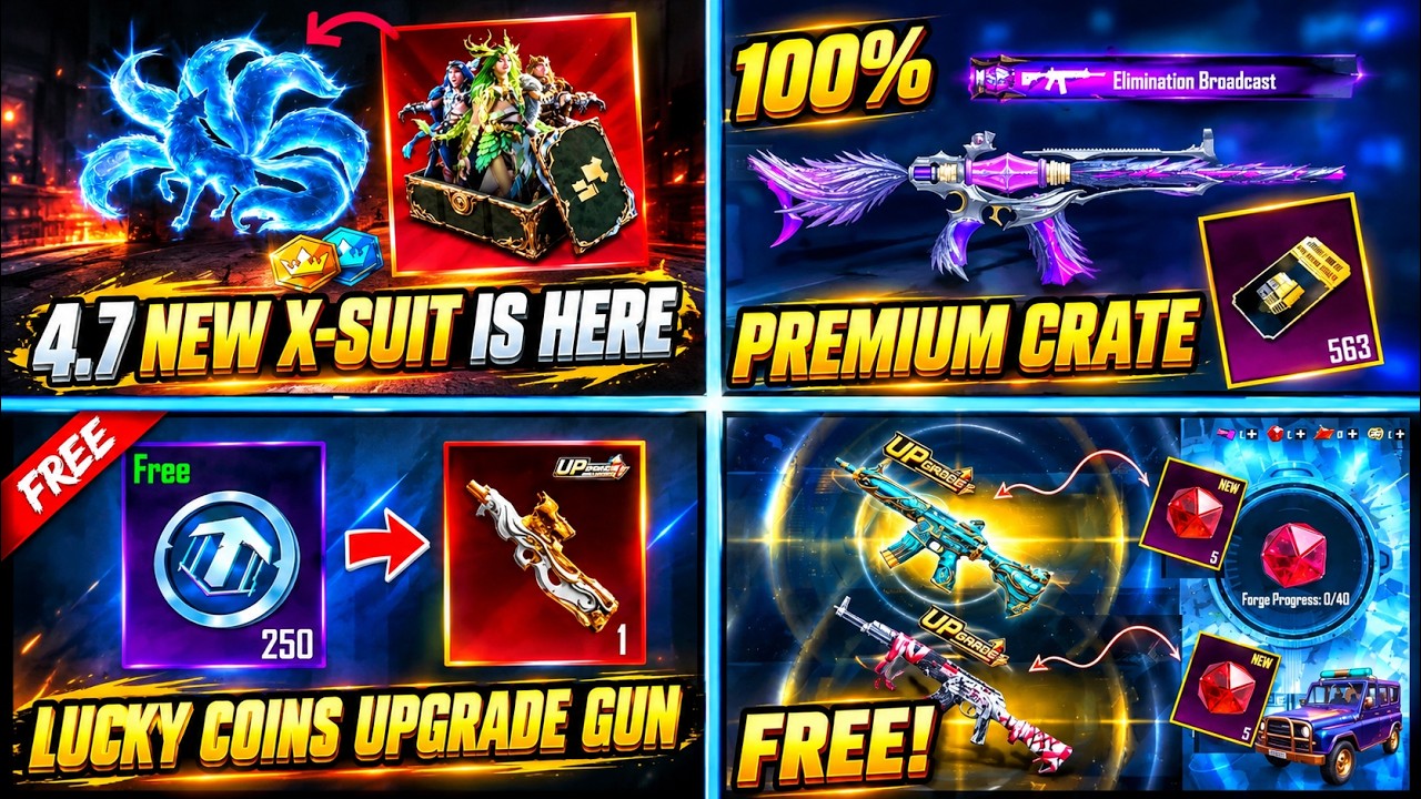 BGMI 4.7 😍 FREE UPGRADE AKM IN BGMI NEXT MYTHIC FORGE / BGMI NEW X-SUIT / SHINOBI KAMI M416 CONFIRM