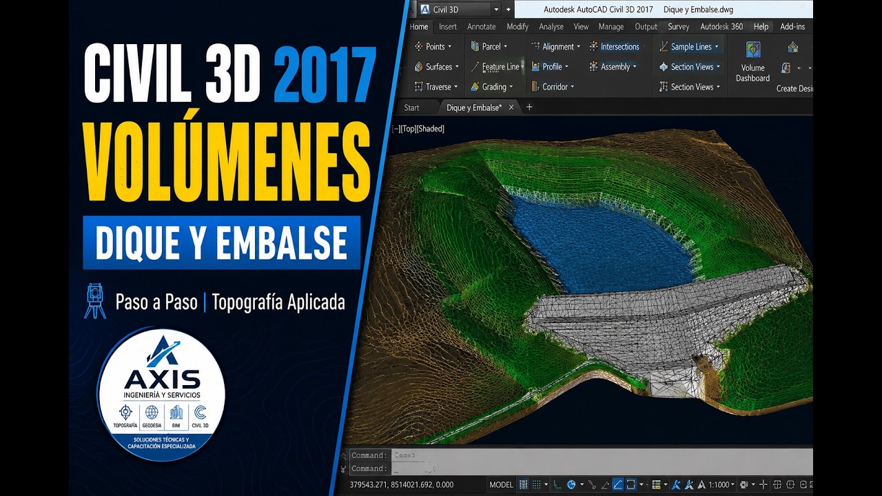 Civil3D 2017, cálculo de volúmenes - Dique y embalse