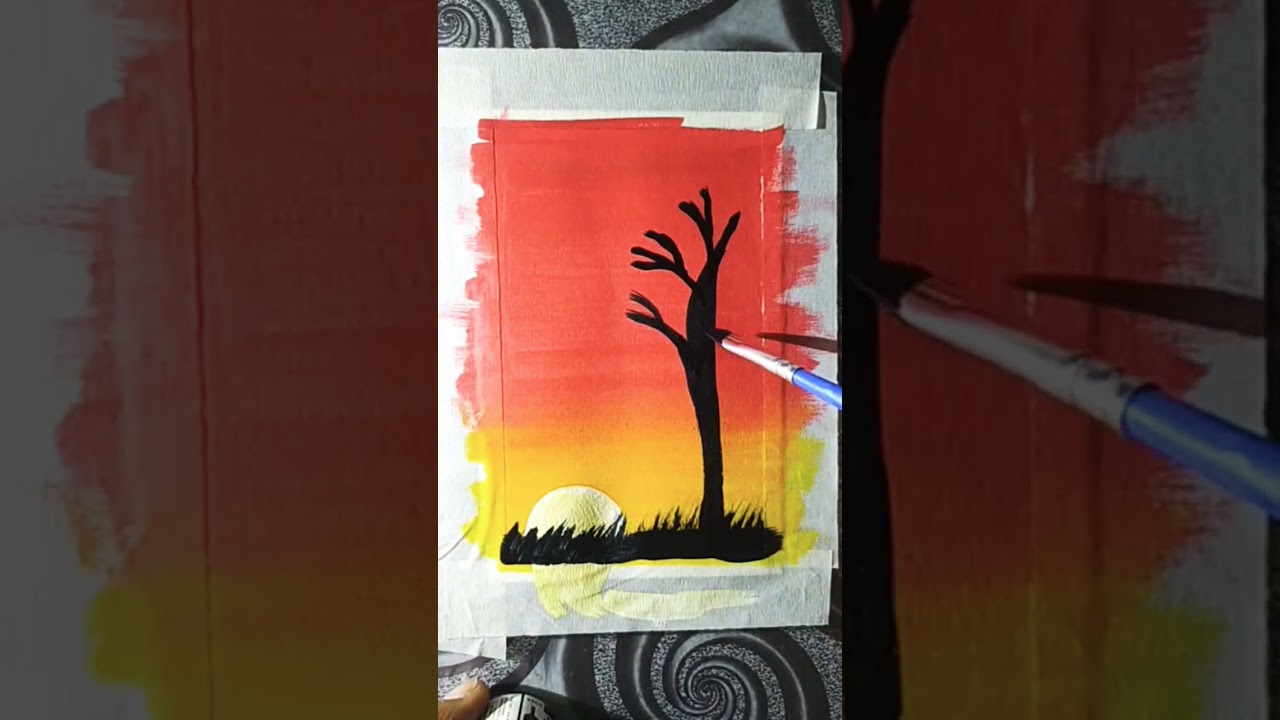 How to draw a scenery with poster colour 