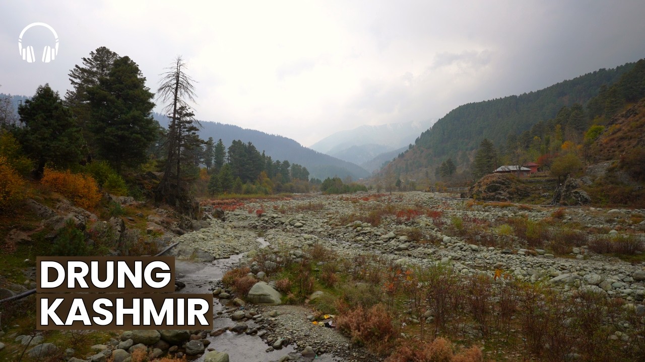 Relaxing Drung Village Evening Walk, Kashmir | Rain & Mountain Calm | 4K Binaural for Sleep & Study