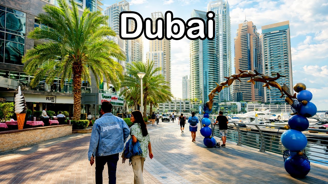 Dubai Marina Day Walking Tour 4K | Marina Walk, Skyscrapers & City Life
