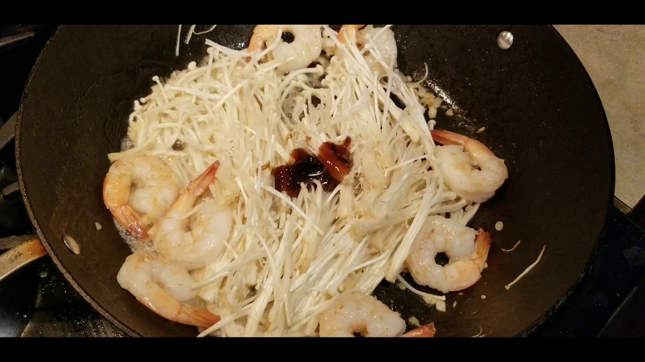 Stir fried shrimp Enoki mushroom: Super easy cook at home  recipe