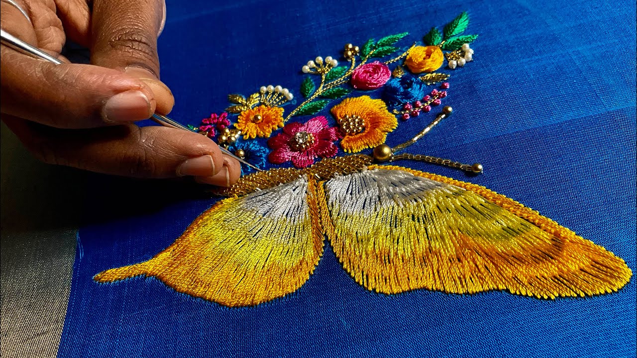 Butterfly embroidery with shading work