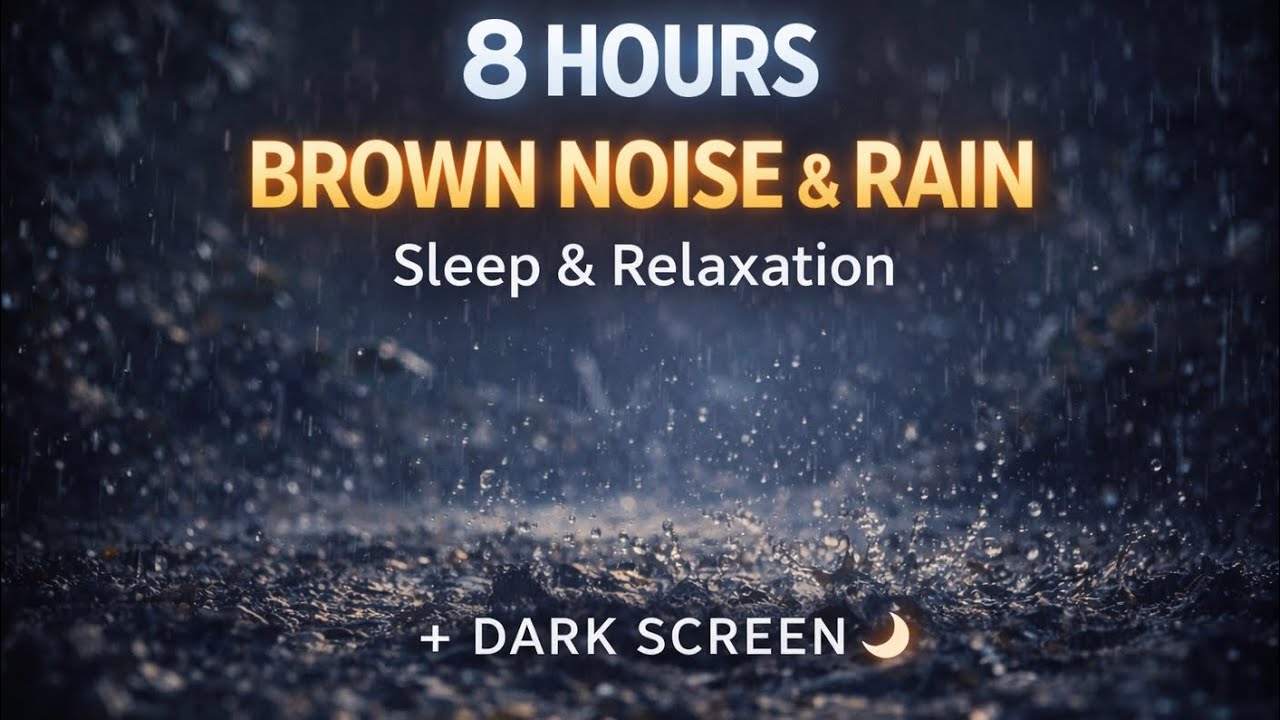 8 Hours Brown Noise + Rain for Tinnitus Relief | Deep Sleep Masking (Black Screen)