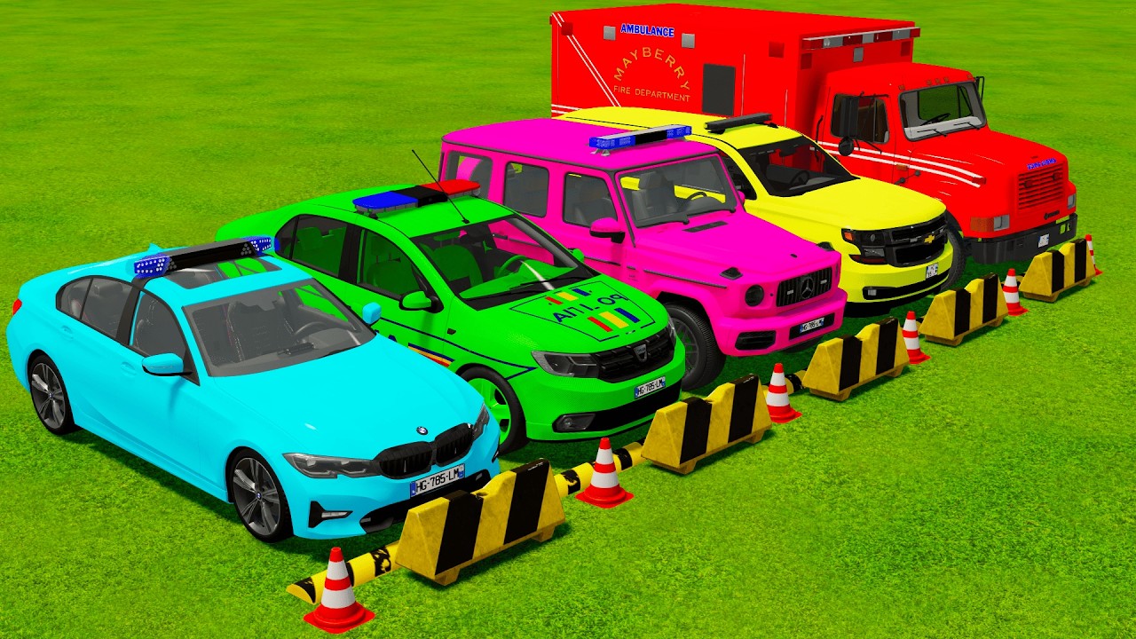 TRANSPORTING ALL POLICE CAR MERCEDES, DACIA, TAHOE, BMW, AMBULANCE WITH MAN TRUCK