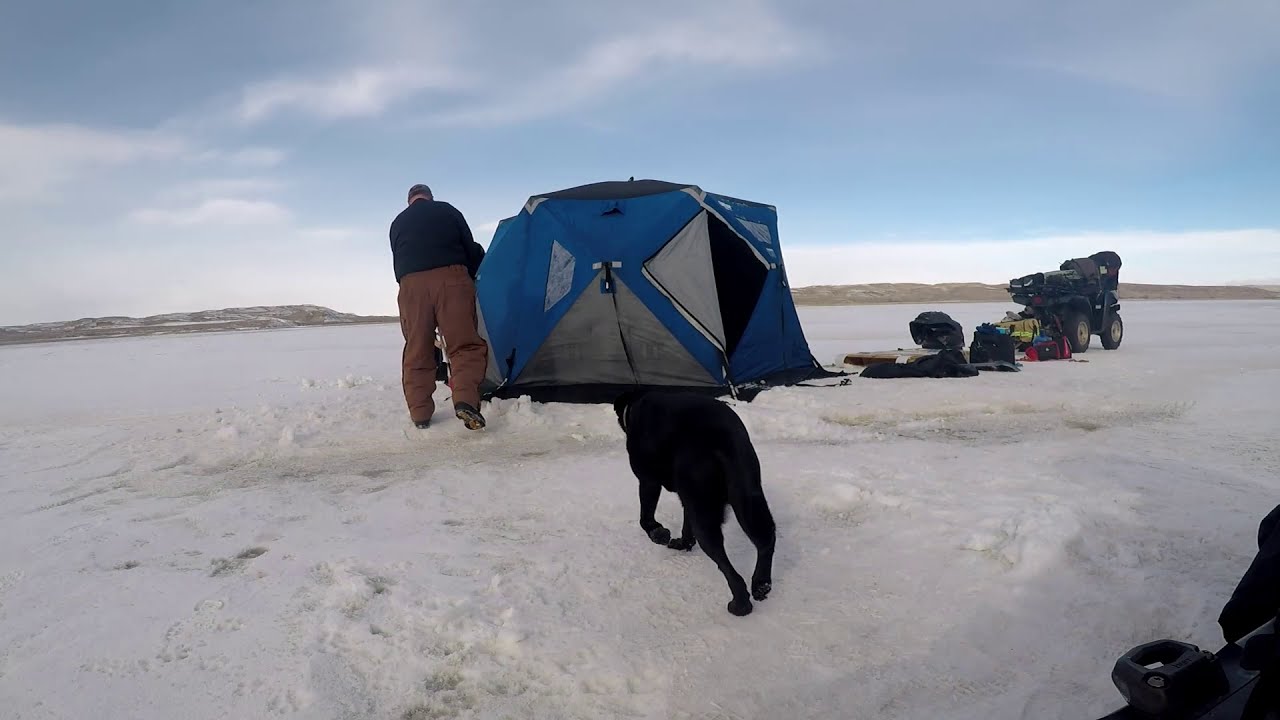 Otter XTH Pro Resort Hub Ice Shelter setup with floor.