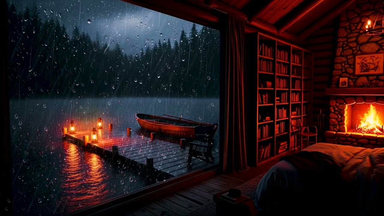 Relaxing Rainy Atmosphere and Crackling Fireplace to Relax | Rain Sounds and thunderstrom Ambience