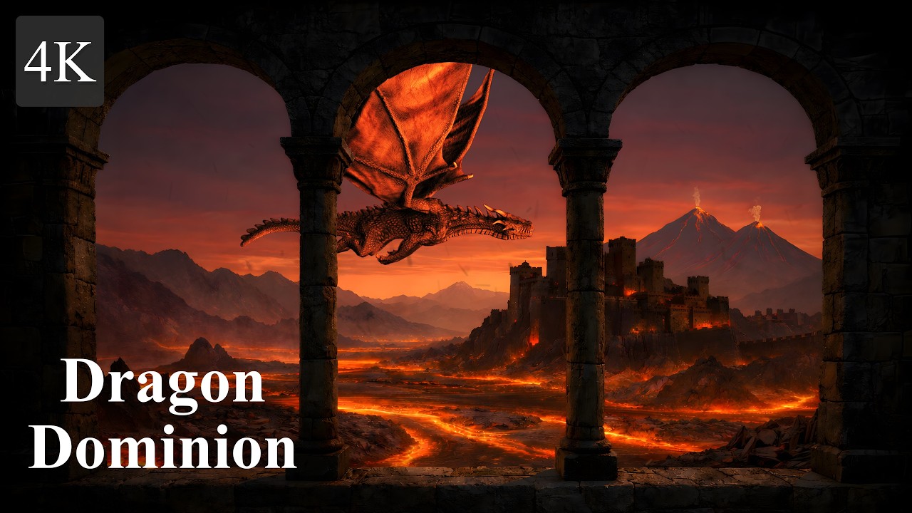 Dragon Dominion Ambience for Study, Relaxation | Dark Fantasy Music | 4K Molten Lava & Rising Ash