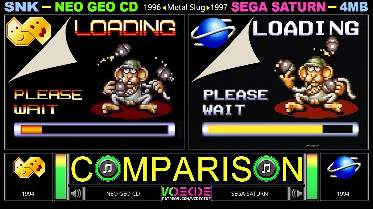 Metal Slug (Neo Geo CD vs Sega Saturn with 4MB) Side by Side Comparison - Dual Longplay