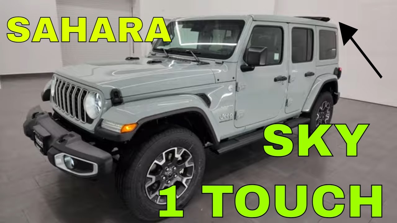 JEEP WRANGLER 2024 4-дверный SAHARA SKY ONE TOUCH TOP, кожаные сиденья EARL, обзор 4K, 24J142 ПРО...