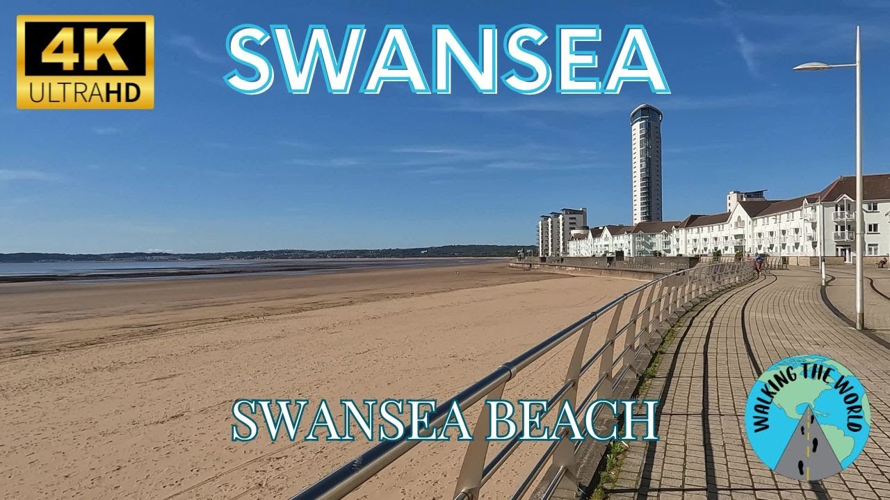 Swansea Beach 4k walking tour video September in Swansea Wales United Kingdom