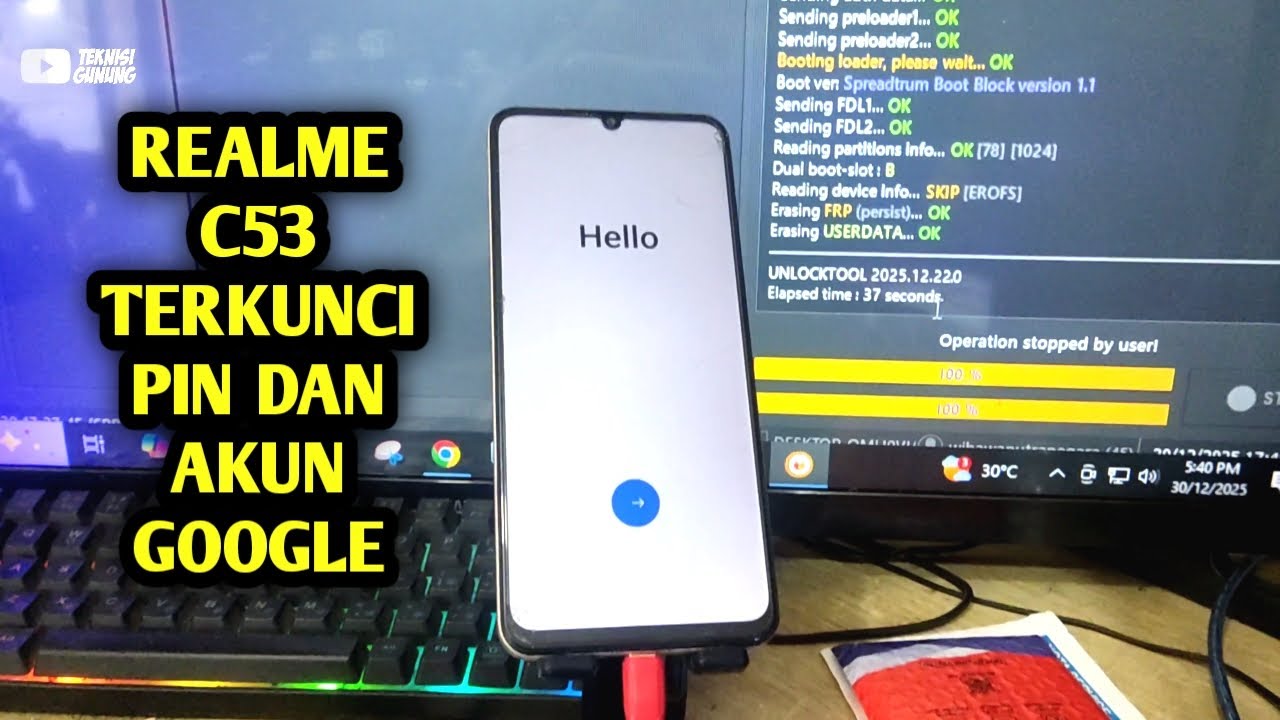 REALME C53 ANDROID 13 RMX3760 DAN RMX3762 PIN SANDI AKUN GOOGLE FRP CUKUP GUNAKAN UNLOCKTOOL