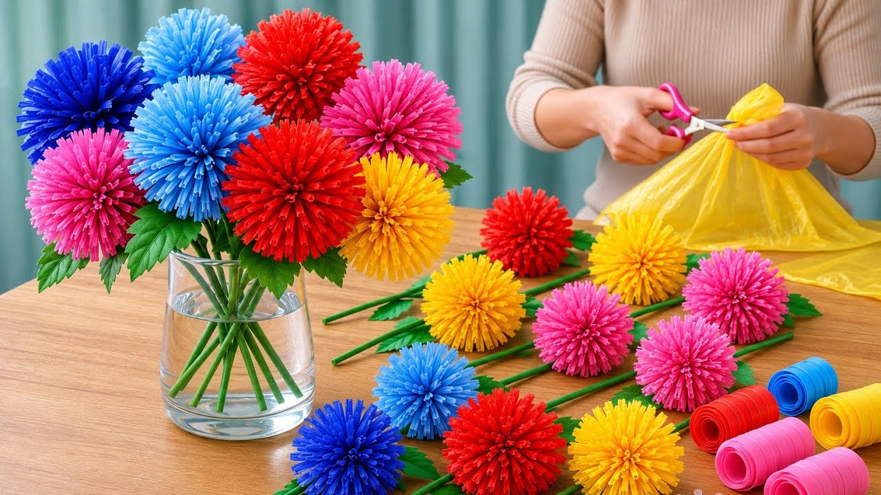 how to make flower from shopping bags
