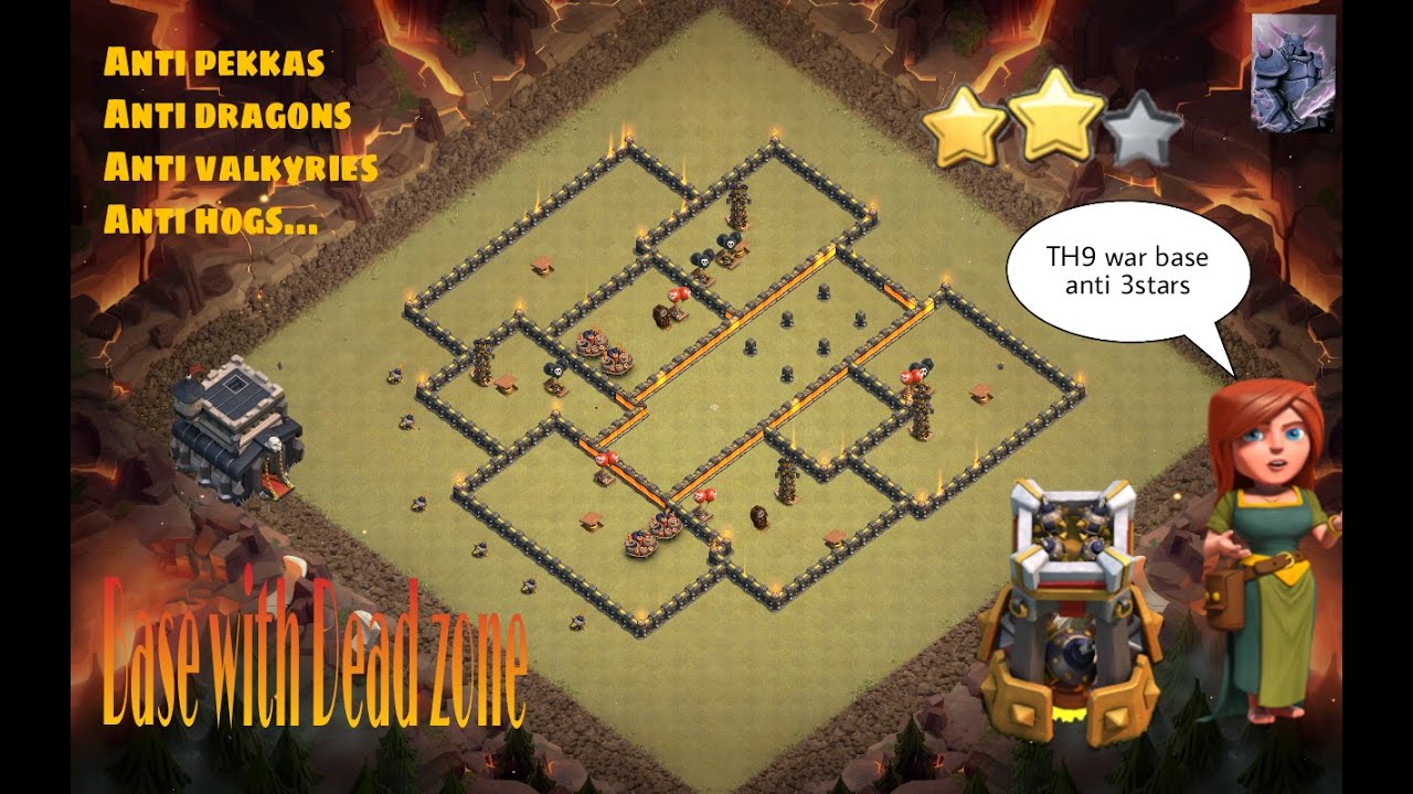 Th9 Dead zone War base Anti 3 with Bomb tower + Replays [clash of clans]