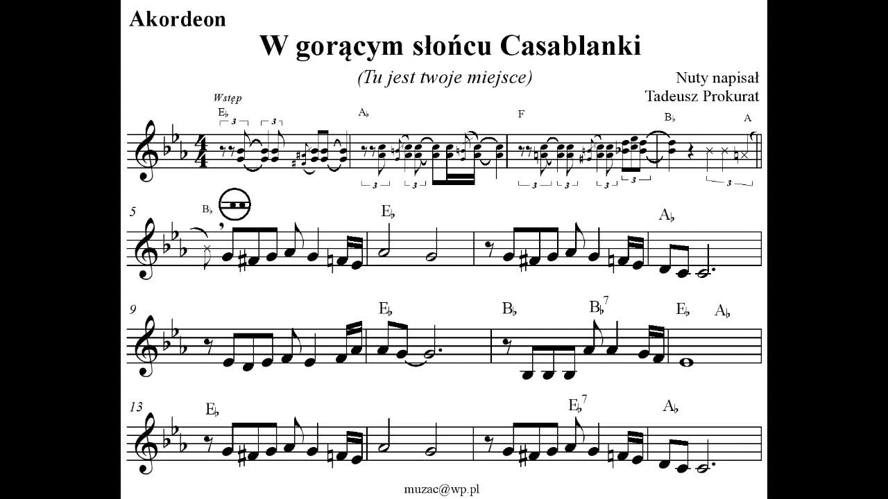 W gorącym słońcu Casablanki (Akordeon - Nuty)