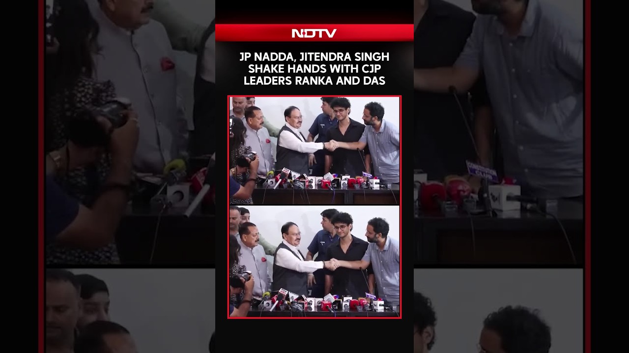 JP Nadda, Jitendra Singh Shake Hands With CJP Leaders Ashutosh Ranka And Sourav Das