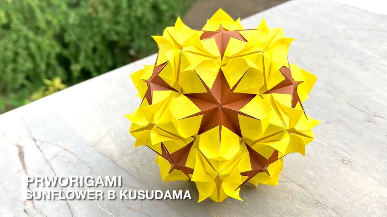 Sunflower B Kusudama - PrwOrigami Folding Tutorial 【くす玉・折り紙】