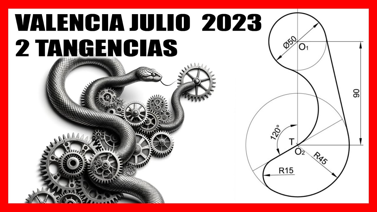 Ej 2 TANGENCIAS 🛎️​​​     PAU Valencia julio 2023 🚀​ Examen SELECTIVIDAD dibujo técnico resuelto
