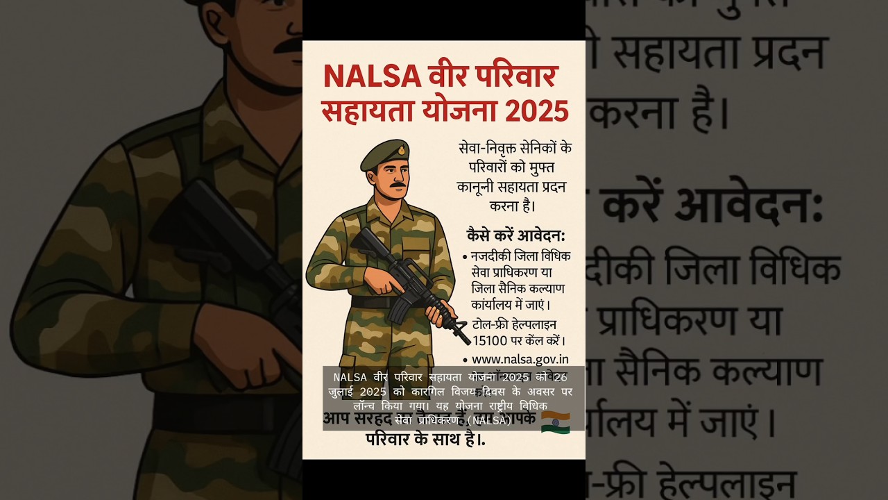 NALSA वीर परिवार सहायता योजना 2025 | फौजी परिवारों को मिलेगी मुफ्त कानूनी मदद#Indian Army
