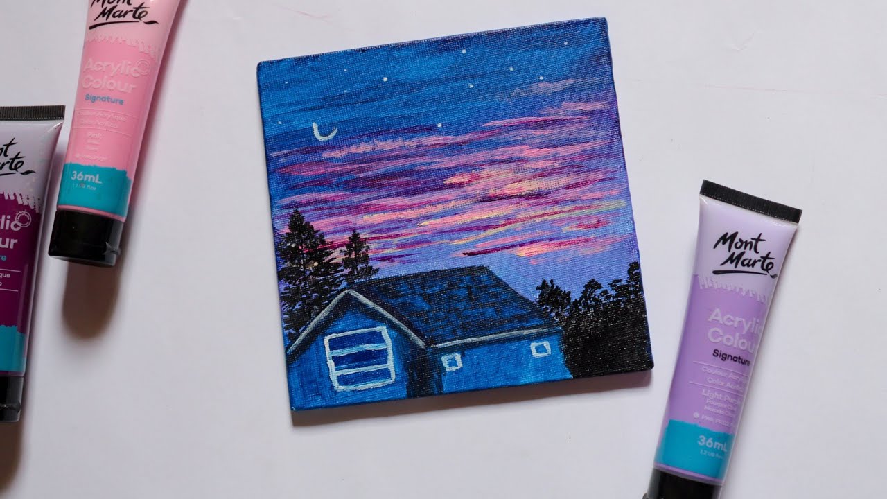Easy way to paint a night sky || easy acrylic painting for beginners