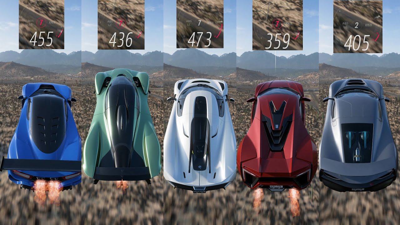 FORZA HORIZON 5 | THE ULTIMATE DOWNHILL TOP SPEED + JUMPS OF ALL HYPERCARS | NEW YEAR 2024 TOP SPEED