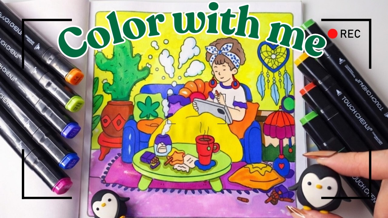 Color with me: Girl's relaxing moments coloring book 🌸| ASMR | Alcohol marker 🌿