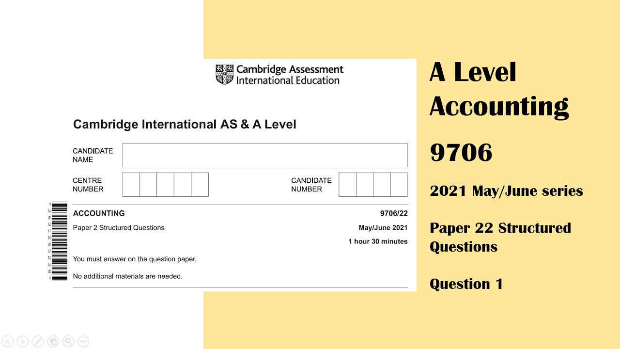 A Level Accounting May June 2021 Paper 22 9706/22 Question 1