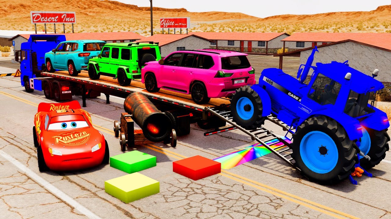 Flatbed Truck McQueen | Transportation with Truck - Pothole vs Car #63 | BeamNG.Drive Gameplay