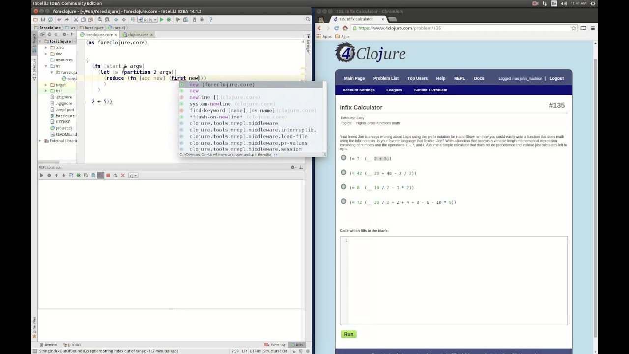 4Clojure Solution to Problem 135 Infix Calculator