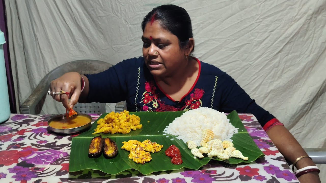 গরমাগরম ভাত 🍚 সাথে টমেটো মুগ ডাল, ফুলকপি আলুর রসা, বেগুন ভাজা & টমেটো চাটনি!@Thefood-no.1 