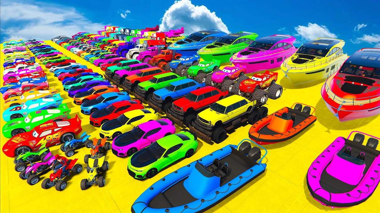 GTA V Mods New Epic Ultimate Stunt Challenge 💥SPIDER-MAN With Super Car Motocycle Helicopter & Boats