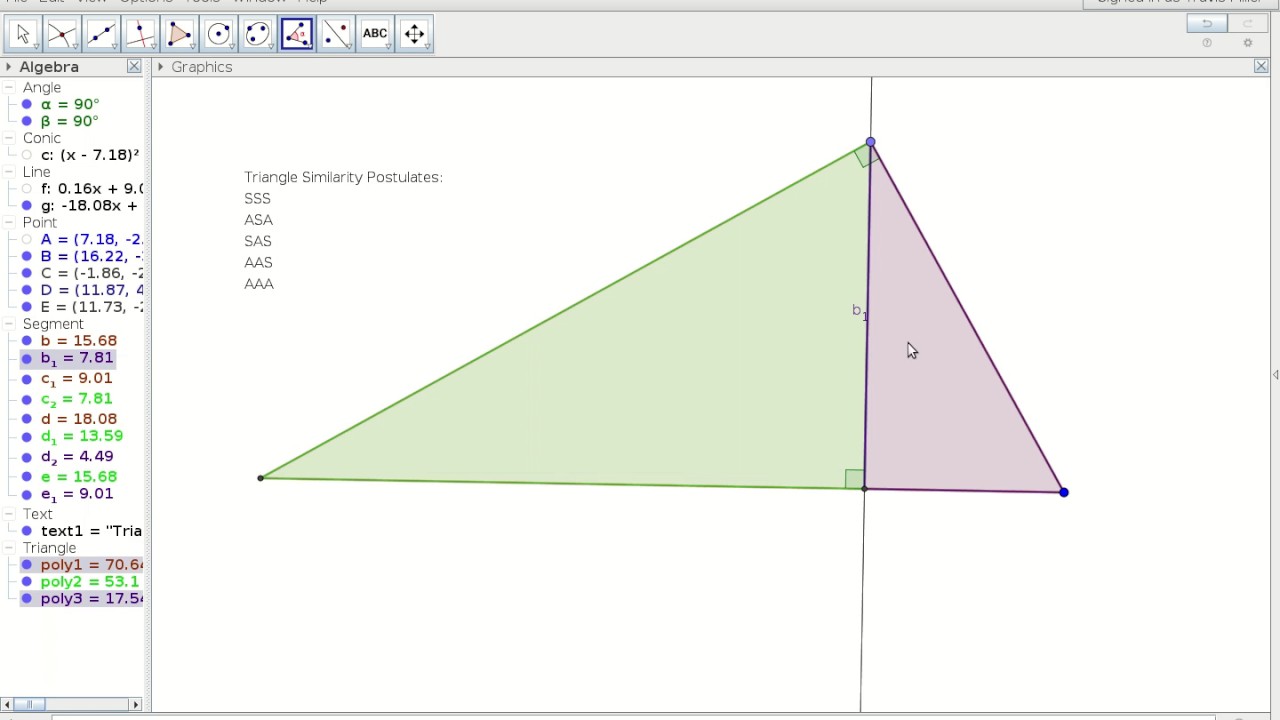 Right Angle Similarity Geogebra Construction