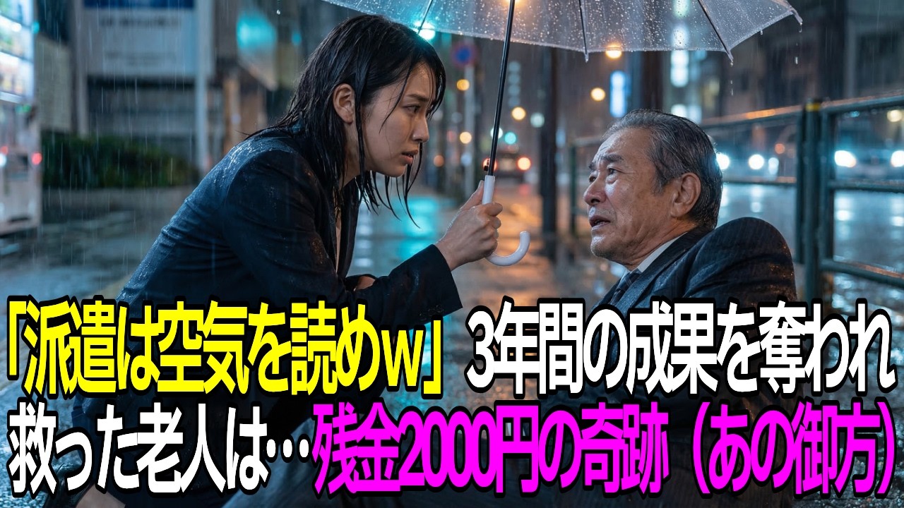 「派遣は名前で呼ぶなｗ」3年間の成果を奪われ捨てられた私。残金2000円で救った老人が”あの御方”だったとは…【スカッとする話】【朗読】