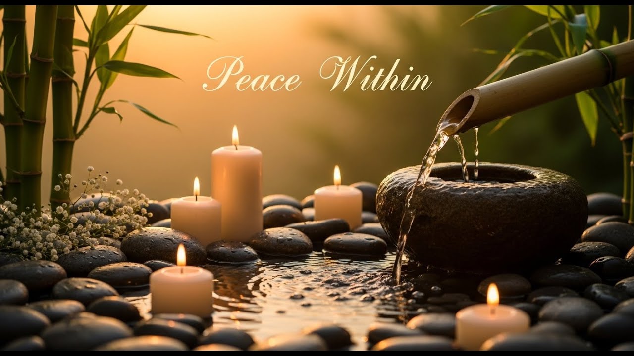 Calming Zen Candle Flow Bamboo Fountain and Water Glow for Relaxation Meditation Sleep Tranquility