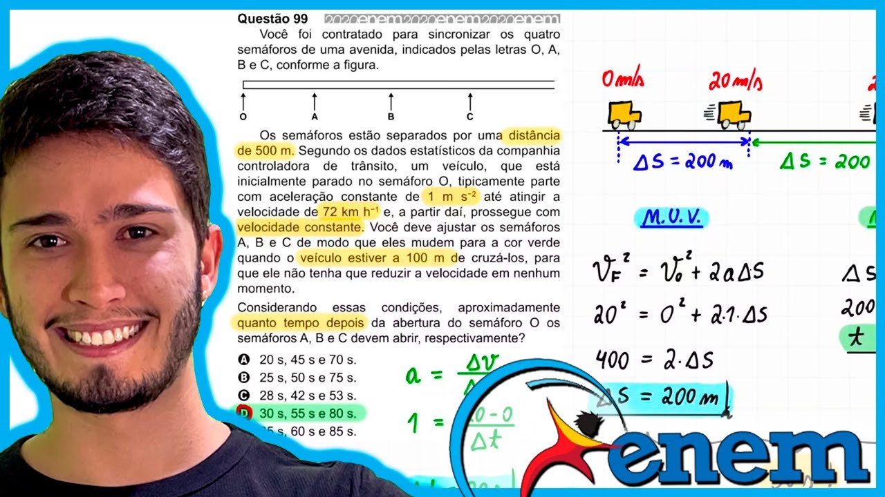ENEM 2020 - Você foi contratado para sincronizar os quatro semáforos de uma avenida, indicados pelas