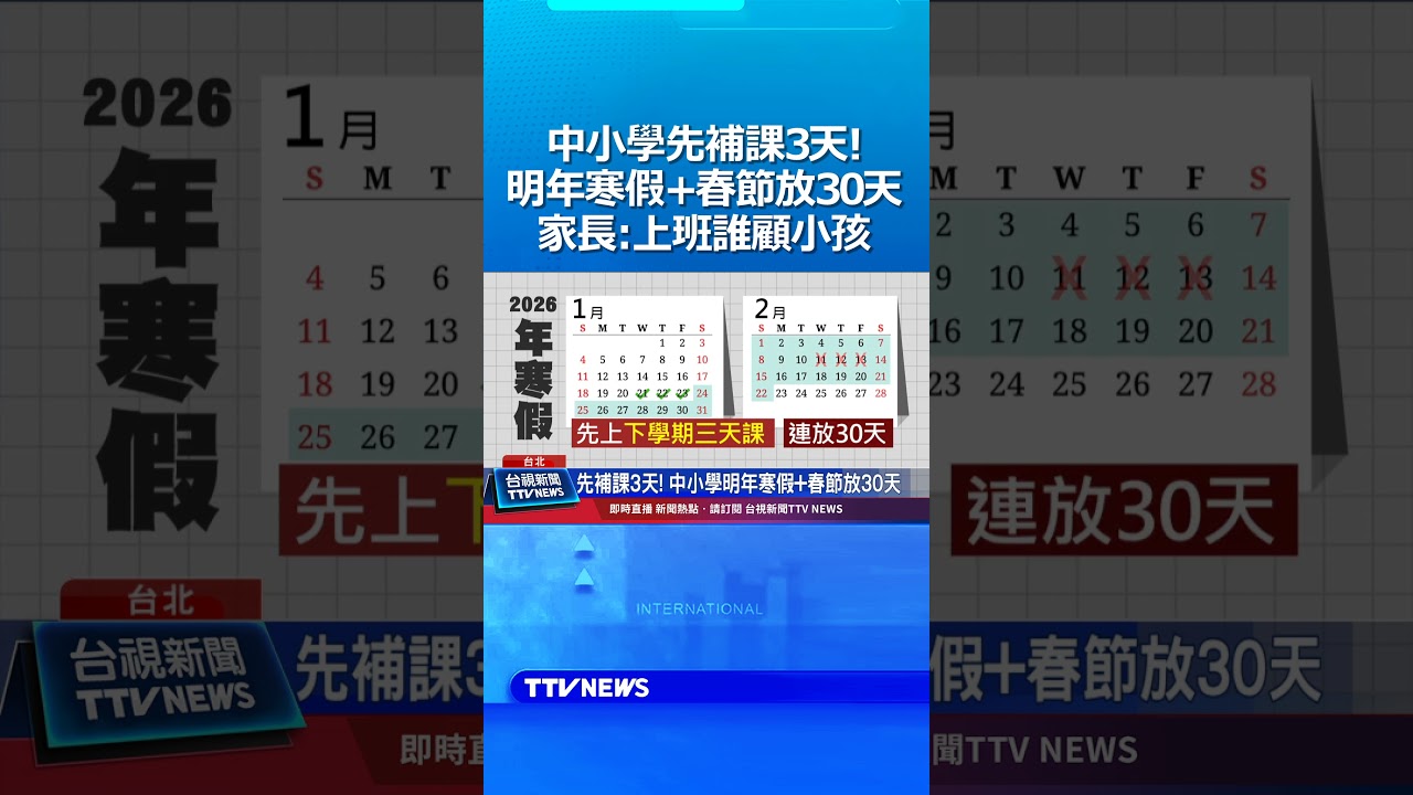 中小學先補課3天！明年寒假+春節放30天 家長：上班誰顧小孩 #寒假 #春節 #連假