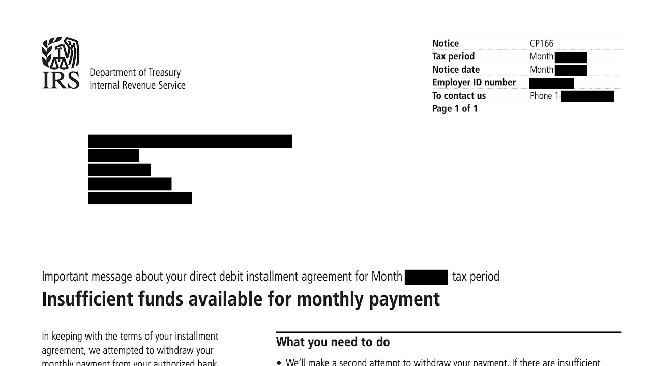 How to understand your CP166 Notice (There were insufficient funds for your IRS installment payment)