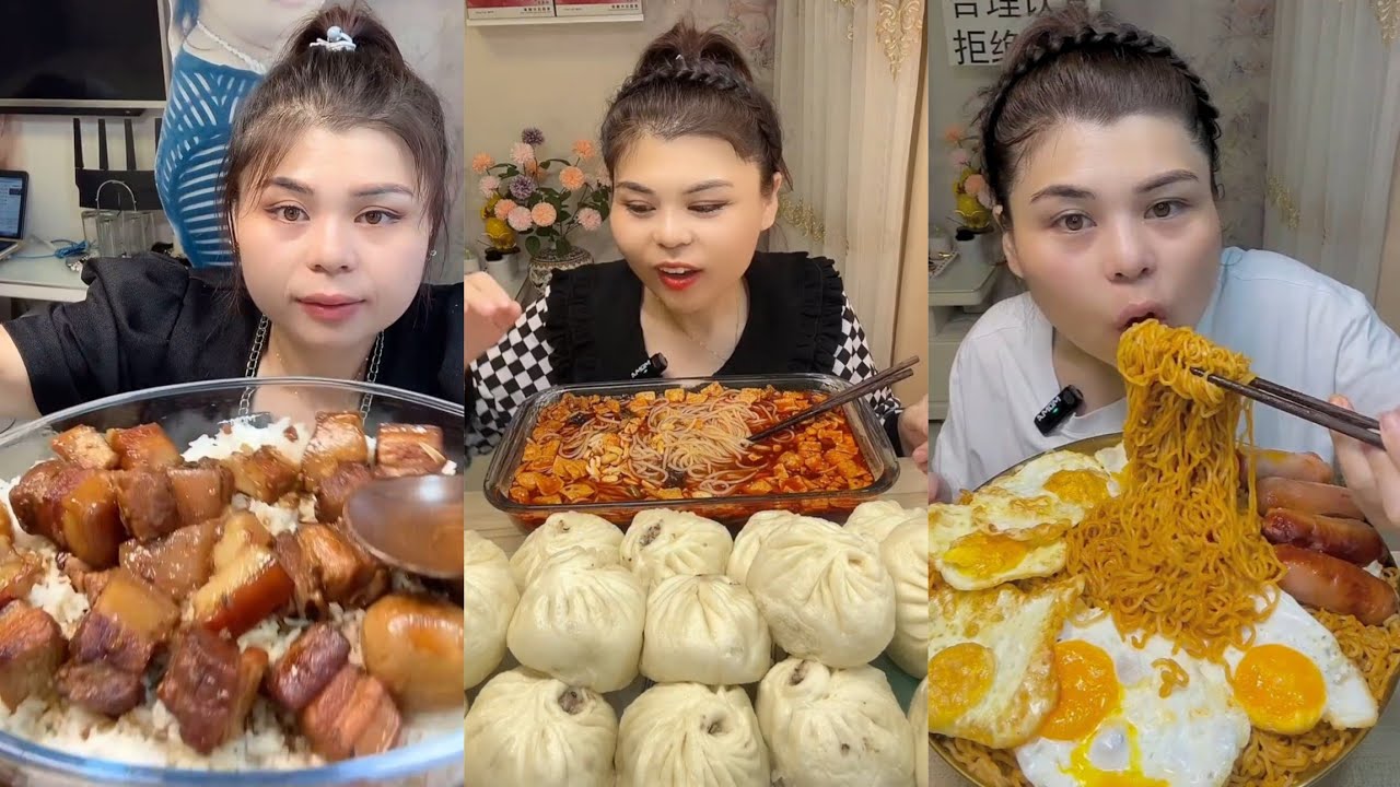 Mukbang #: Eat pig brain belly pork, Fried skewers #noodles #yummy #dinner #foodie 