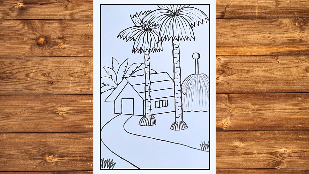 Easy pencil drawing | How to draw beautiful village landscape | Nature drawing tutorial for beginner
