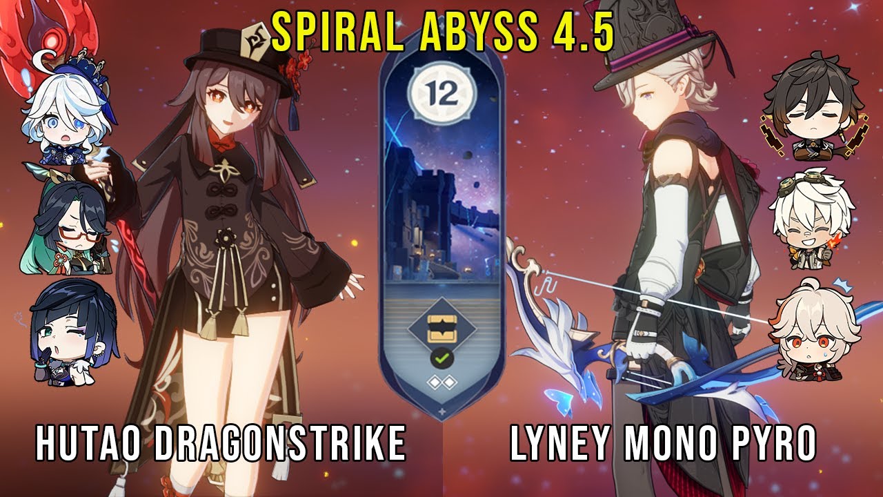 C1 Hutao Dragonstrike and C0 Lyney Mono Pyro - Genshin Impact Abyss 4.5 - Floor 12 9 Stars