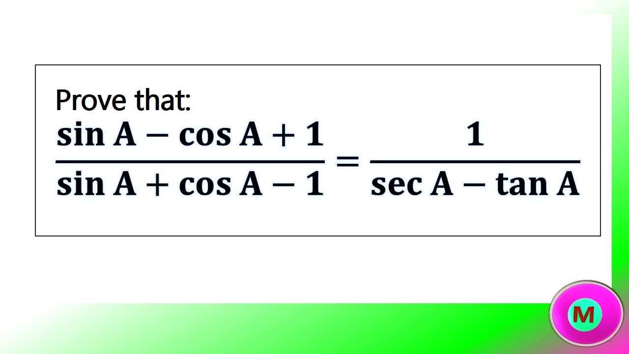 #Prove (sin A-cos A+1)/(sin A + cos A-1 )= 1/(sec A-tan A)❓❓ 😎