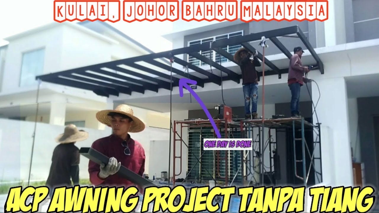 Pemasangan Awning,Alumunium composite panel (ACP) tanpa tiang,di kulai Johor bahru