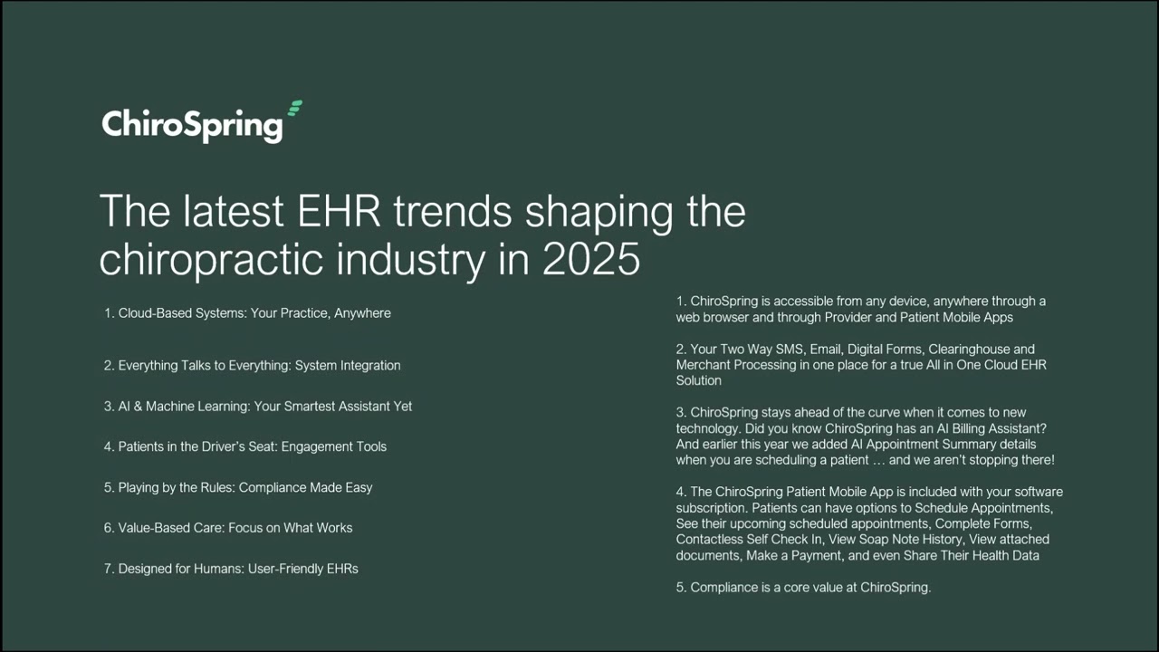 ChiroSpring's All In One EHR Keeps Evolving 2025 State of Chiropractic EHRs