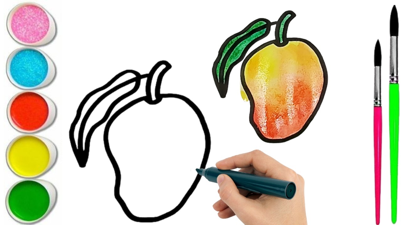 How To Draw  cute Mango Drawing, Painting & water Coloring For Kids and Toddlers_🌈🎨