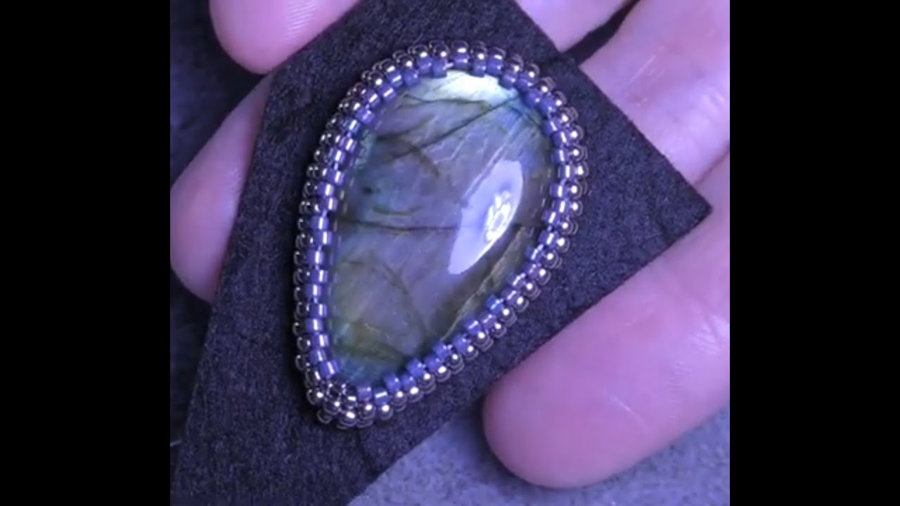 Tutorial: Beaded Embroidery. Bezel for Teardrop Cabochon. Как оплести кабошон капля. Вышивка бисером