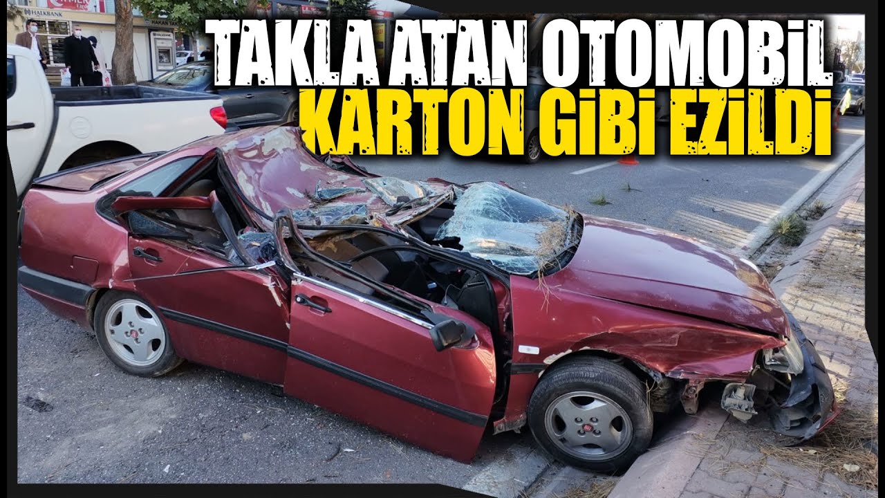 Kayseri'de Trafik Kazası, Takla Atan Otomobil Karton Gibi Ezildi
