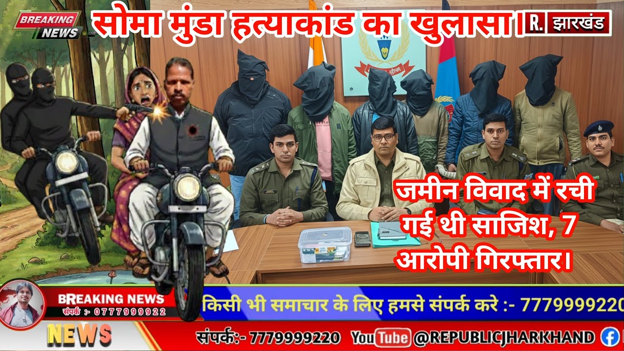 सोमा मुंडा हत्याकांड का खुलासा: जमीन विवाद में रची गई थी साजिश, 7 आरोपी गिरफ्तार।