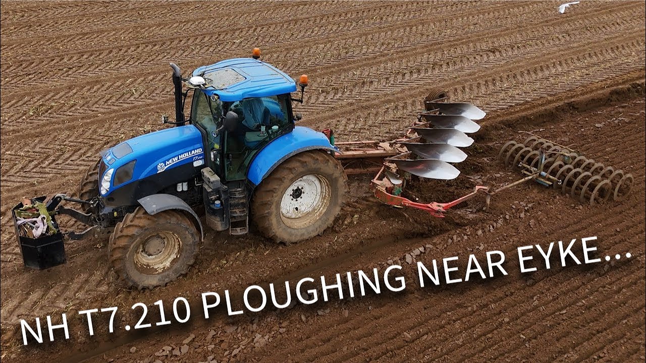 4Kᵁᴴᴰ Feb 2025: New Holland T7.210 and a Kverrneland 5 furrow plough working in Suffolk